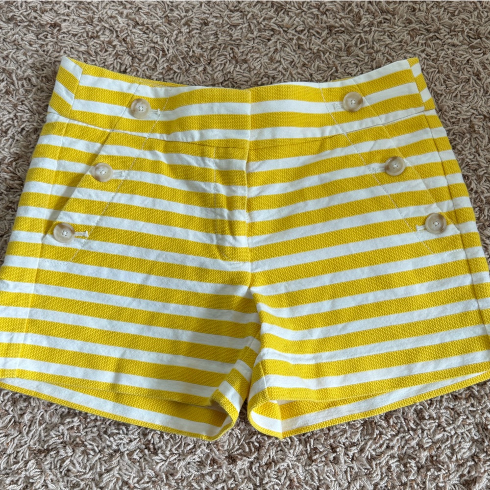 Loft Yellow and White Striped Buttoned Shorts size 2